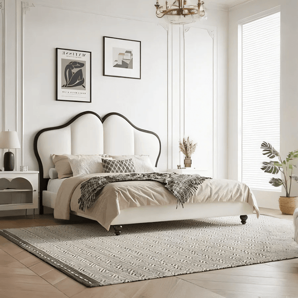 Tracy Cream Upholstered Bed Frame – King Size / Super King Size Luxury Wooden Bed with PU Leather Finish (Cream) - Sleek Furniture
