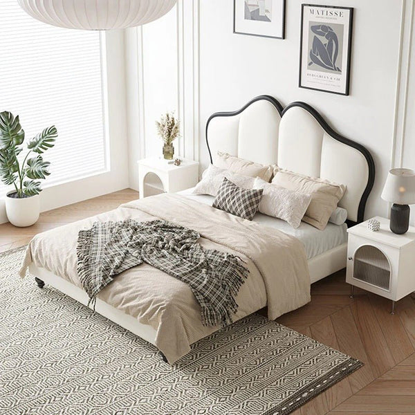 Tracy Cream Upholstered Bed Frame – King Size / Super King Size Luxury Wooden Bed with PU Leather Finish (Cream) - Sleek Furniture