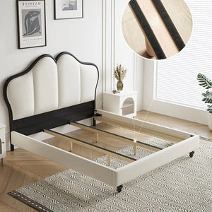 Tracy Cream Upholstered Bed Frame – King Size / Super King Size Luxury Wooden Bed with PU Leather Finish (Cream) - Sleek Furniture