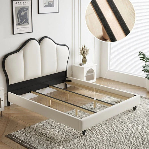 Tracy Cream Upholstered Bed Frame – King Size / Super King Size Luxury Wooden Bed with PU Leather Finish (Cream) - Sleek Furniture