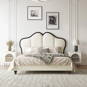 Tracy Cream Upholstered Bed Frame – King Size / Super King Size Luxury Wooden Bed with PU Leather Finish (Cream) - Sleek Furniture