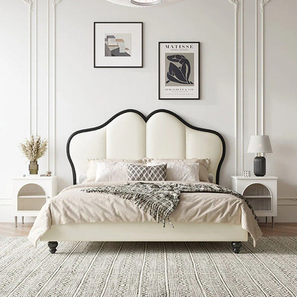 Tracy Cream Upholstered Bed Frame – King Size / Super King Size Luxury Wooden Bed with PU Leather Finish (Cream) - Sleek Furniture