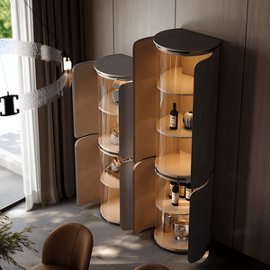 Triton Corner Wine Rack & Drinks Cabinet – PU Leather Wine Storage Unit with Glass Display, Stainless Steel Accents, Modern Home Bar Furniture - Sleek Furniture