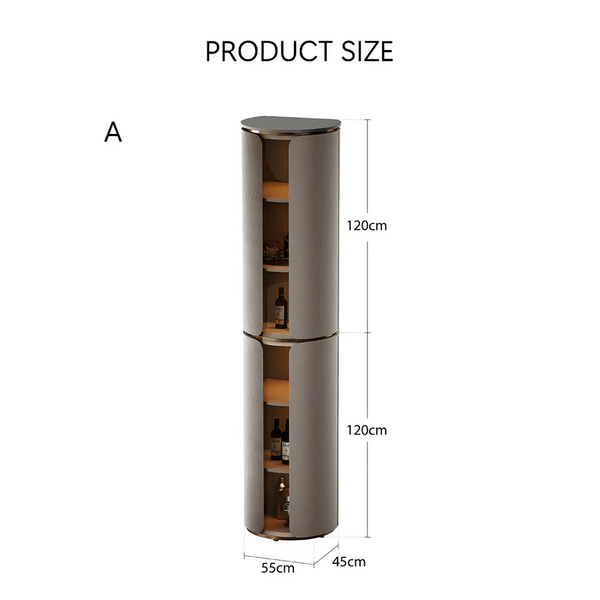 Triton Corner Wine Rack & Drinks Cabinet – PU Leather Wine Storage Unit with Glass Display, Stainless Steel Accents, Modern Home Bar Furniture - Sleek Furniture