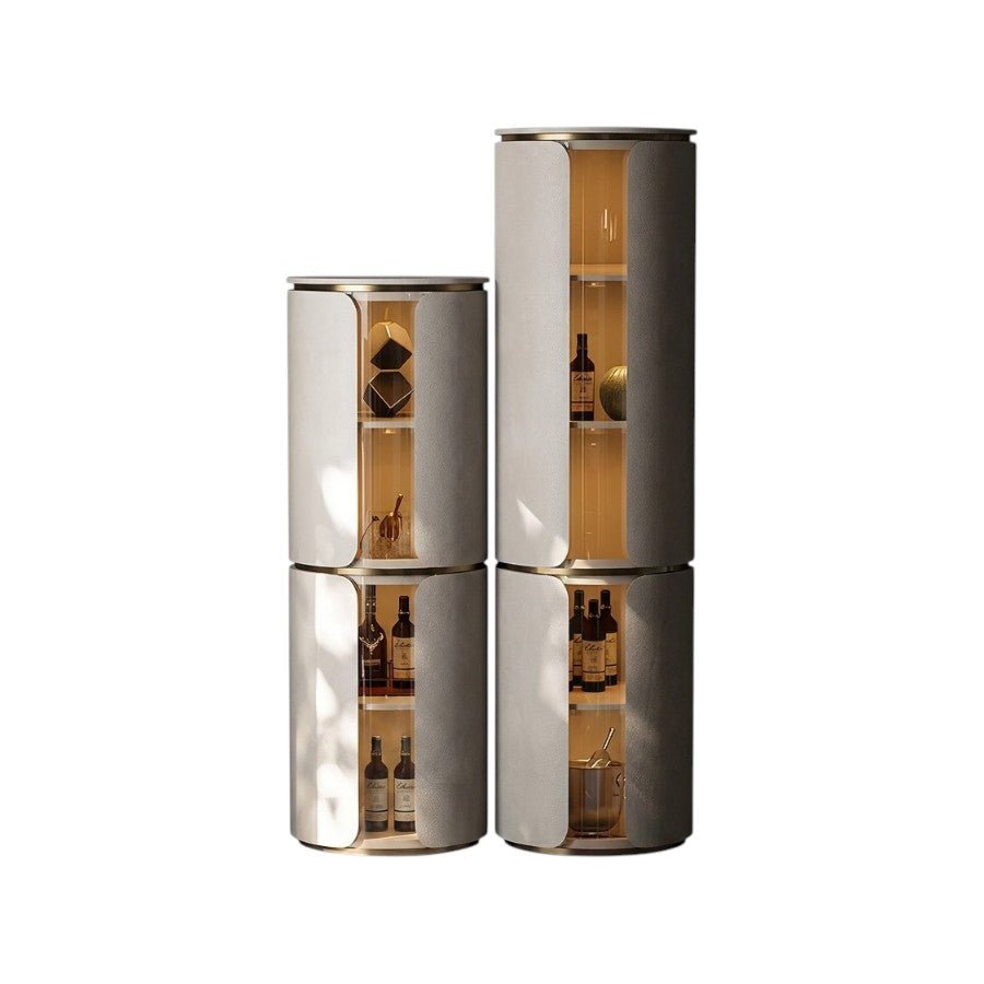 Triton Corner Wine Rack & Drinks Cabinet – PU Leather Wine Storage Unit with Glass Display, Stainless Steel Accents, Modern Home Bar Furniture - Sleek Furniture