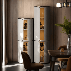 Triton Corner Wine Rack & Drinks Cabinet – PU Leather Wine Storage Unit with Glass Display, Stainless Steel Accents, Modern Home Bar Furniture - Sleek Furniture
