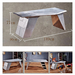 U8 Aviator Aluminium Office Desk – Contemporary Aviation Style Desk, Silver Finish, Modern Industrial Workspace Table (No Assembly Required) - Sleek Furniture