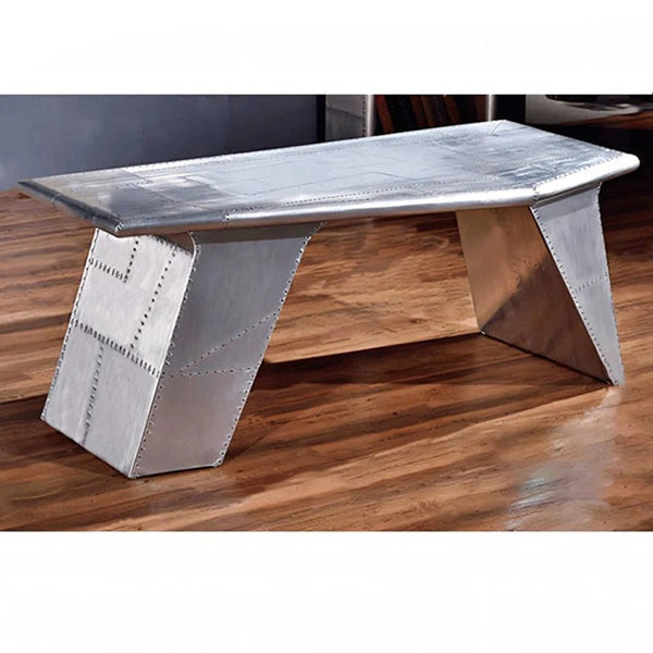 U8 Aviator Aluminium Office Desk – Contemporary Aviation Style Desk, Silver Finish, Modern Industrial Workspace Table (No Assembly Required) - Sleek Furniture
