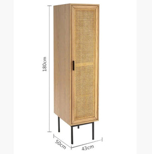 Uno G4 Single Rattan Wardrobe – Oak Finish Wooden & Metal Frame Storage Cabinet with Natural Rattan Doors | Contemporary Bedroom Closet Furniture - Sleek Furniture