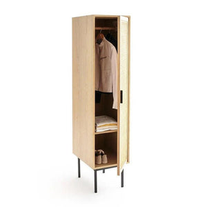 Uno G4 Single Rattan Wardrobe – Oak Finish Wooden & Metal Frame Storage Cabinet with Natural Rattan Doors | Contemporary Bedroom Closet Furniture - Sleek Furniture