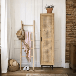 Uno G4 Single Rattan Wardrobe – Oak Finish Wooden & Metal Frame Storage Cabinet with Natural Rattan Doors | Contemporary Bedroom Closet Furniture - Sleek Furniture