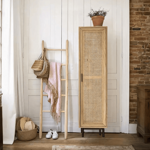 Uno G4 Single Rattan Wardrobe – Oak Finish Wooden & Metal Frame Storage Cabinet with Natural Rattan Doors | Contemporary Bedroom Closet Furniture - Sleek Furniture