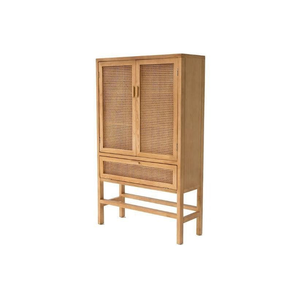 Uno G9 Rattan Sideboard – Modern Storage Cabinet, Bookcase & Wardrobe Unit, Wooden Rattan Door Console with Shelving, Oak & Black Finish - Sleek Furniture