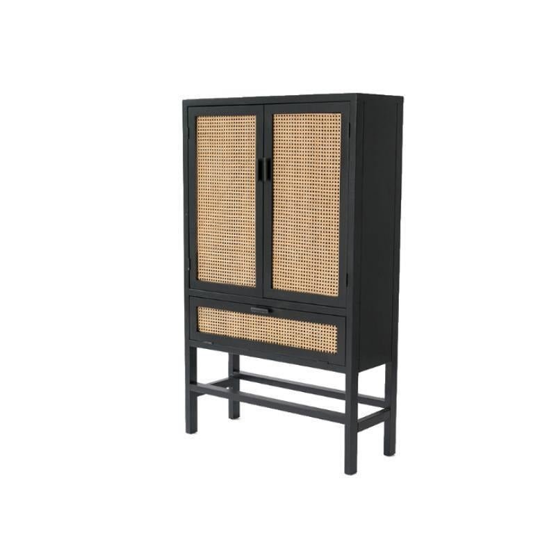 Uno G9 Rattan Sideboard – Modern Storage Cabinet, Bookcase & Wardrobe Unit, Wooden Rattan Door Console with Shelving, Oak & Black Finish - Sleek Furniture