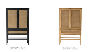 Uno G9 Rattan Sideboard – Modern Storage Cabinet, Bookcase & Wardrobe Unit, Wooden Rattan Door Console with Shelving, Oak & Black Finish - Sleek Furniture