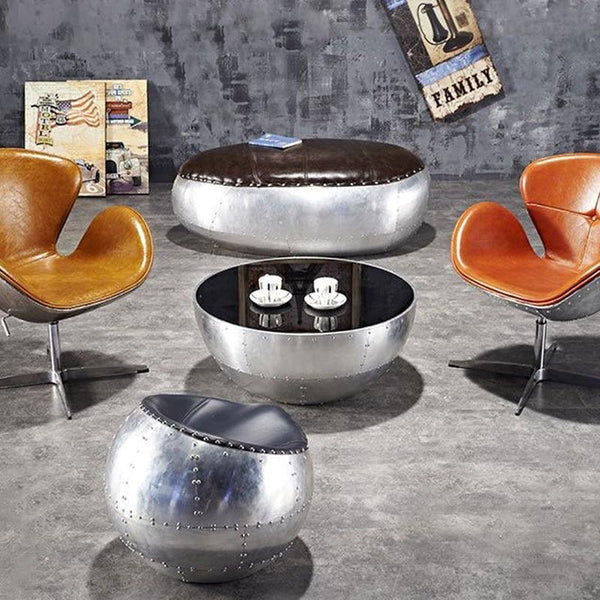 V2 Aviator Round Coffee Table – Modern Silver Aluminium & Glass Centre Table | Contemporary Living Room Coffee Table | No Assembly Required - Sleek Furniture