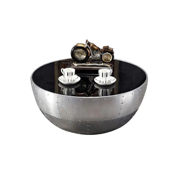 V2 Aviator Round Coffee Table – Modern Silver Aluminium & Glass Centre Table | Contemporary Living Room Coffee Table | No Assembly Required - Sleek Furniture