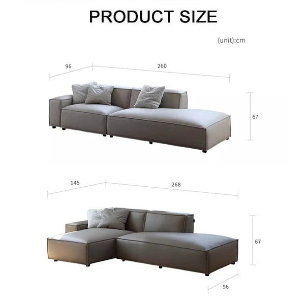 Valdemar Three Seater Corner Sofa in Leathaire – Modern L-Shaped Living Room Sofa with High Density Sponge Cushioning, Grey - Sleek Furniture