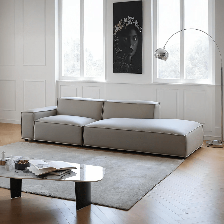 Valdemar Three Seater Corner Sofa in Leathaire – Modern L-Shaped Living Room Sofa with High Density Sponge Cushioning, Grey - Sleek Furniture