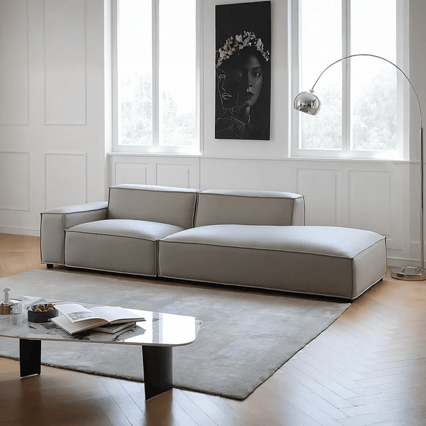 Valdemar Three Seater Corner Sofa in Leathaire – Modern L-Shaped Living Room Sofa with High Density Sponge Cushioning, Grey - Sleek Furniture