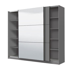 Valentina Grey 220cm Sliding Wardrobe with Mirror – 2-Door Graphite Grey Storage Cabinet for Bedroom - My Store