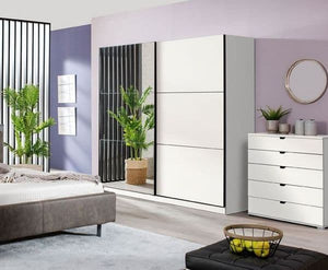 Valentina White 220cm 2-Door Sliding Wardrobe with Mirror – Modern Bedroom Storage, Flat Pack - My Store