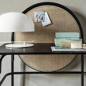 Vallee Rattan Office Desk with Storage – Modern Wooden Workstation Table with Rattan Detailing, Side Storage & Spacious Tabletop – Oak & Black Finish Home Office Study Desk - Sleek Furniture
