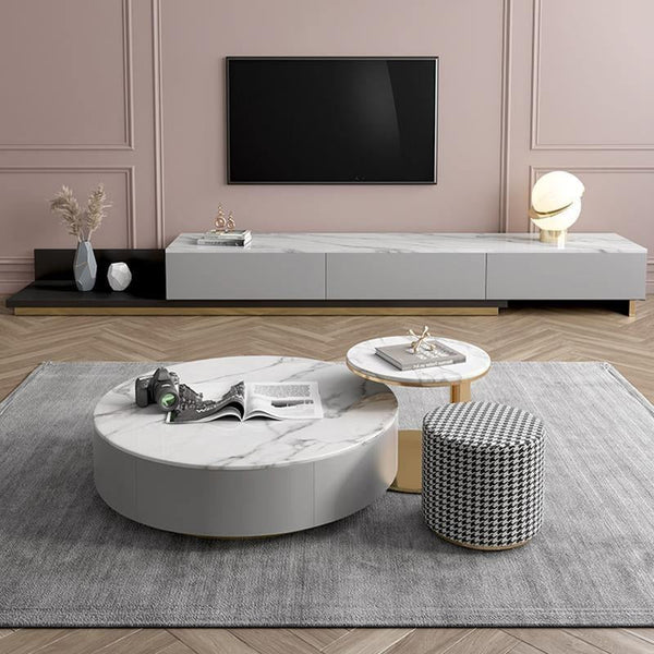 Valles Nesting Coffee Table Set | Contemporary Sintered Stone & MDF 2-Piece Modern Living Room Tables | Grey Finish Space-Saving Design - Sleek Furniture