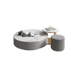 Valles Nesting Coffee Table Set | Contemporary Sintered Stone & MDF 2-Piece Modern Living Room Tables | Grey Finish Space-Saving Design - Sleek Furniture