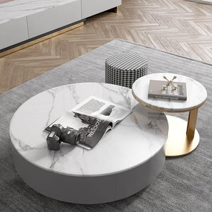 Valles Nesting Coffee Table Set | Contemporary Sintered Stone & MDF 2-Piece Modern Living Room Tables | Grey Finish Space-Saving Design - Sleek Furniture