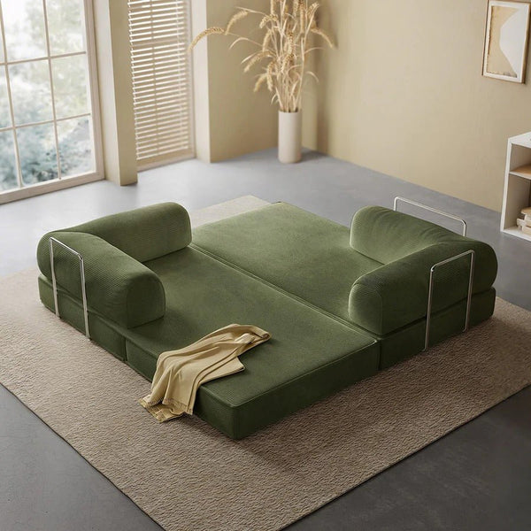 Van Buren Foldable Lazy Sofa Bed, Corduroy Convertible Floor Sofa Bed with High Density Sponge Filling, Compact Folding Sleeper Chair for Living Room, Guest Room & Small Spaces - Sleek Furniture