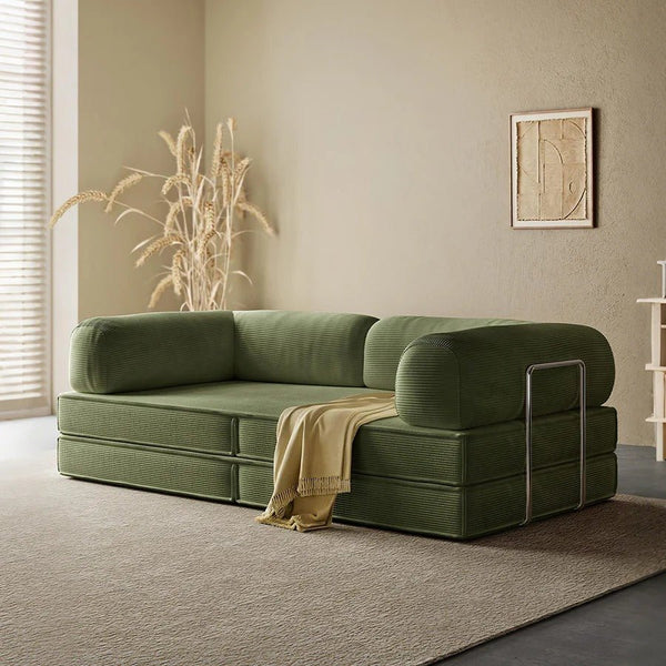 Van Buren Foldable Lazy Sofa Bed, Corduroy Convertible Floor Sofa Bed with High Density Sponge Filling, Compact Folding Sleeper Chair for Living Room, Guest Room & Small Spaces - Sleek Furniture