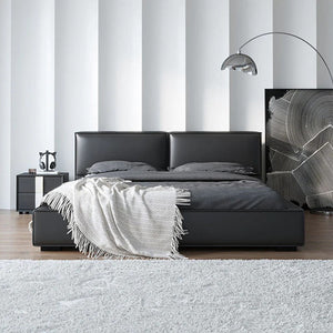 Vanessa Black PU Leather King / Super King Size Bed Frame with Wooden Support – Contemporary Modern Bedroom Bed - Sleek Furniture