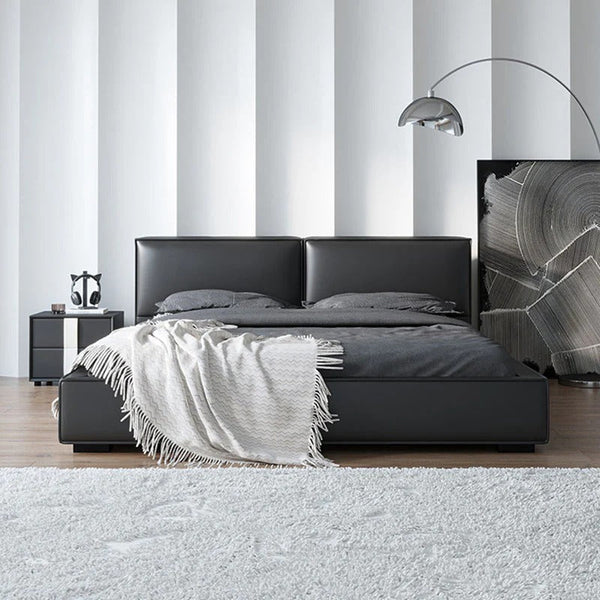 Vanessa Black PU Leather King / Super King Size Bed Frame with Wooden Support – Contemporary Modern Bedroom Bed - Sleek Furniture