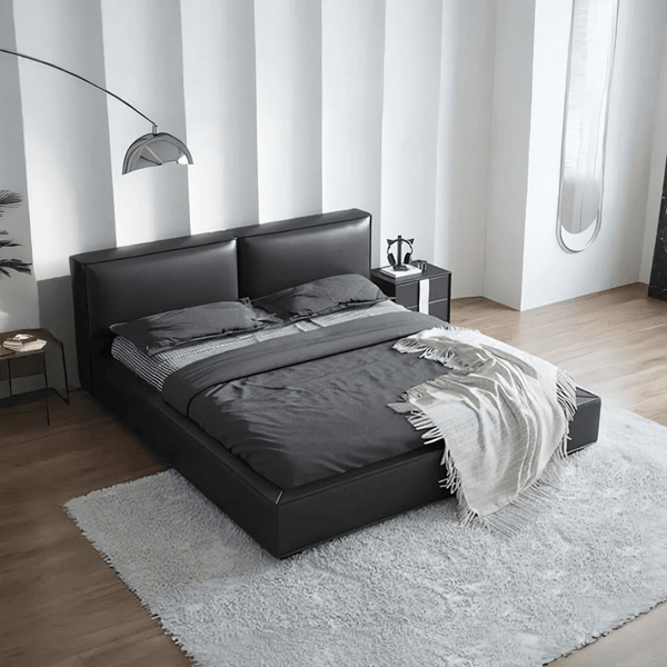 Vanessa Black PU Leather King / Super King Size Bed Frame with Wooden Support – Contemporary Modern Bedroom Bed - Sleek Furniture