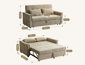 Vanta Two Seater Sofa Bed – Compact Chenille 2-Seater Sleeper Sofa, Modern Fold-Out Sofa Bed in Warm Beige/Taupe Greige – Space Saving Small Sofa Bed for Living Room & Guest Room - Sleek Furniture