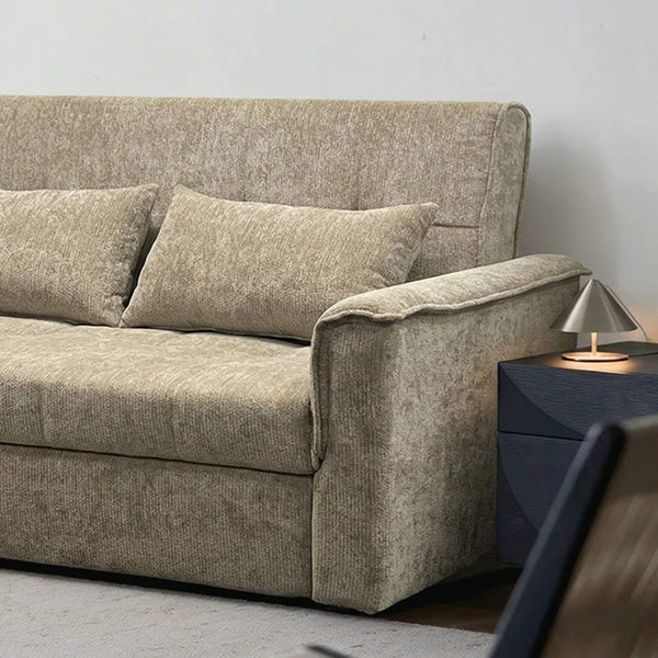 Vanta Two Seater Sofa Bed – Compact Chenille 2-Seater Sleeper Sofa, Modern Fold-Out Sofa Bed in Warm Beige/Taupe Greige – Space Saving Small Sofa Bed for Living Room & Guest Room - Sleek Furniture
