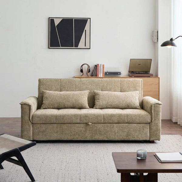 Vanta Two Seater Sofa Bed – Compact Chenille 2-Seater Sleeper Sofa, Modern Fold-Out Sofa Bed in Warm Beige/Taupe Greige – Space Saving Small Sofa Bed for Living Room & Guest Room - Sleek Furniture