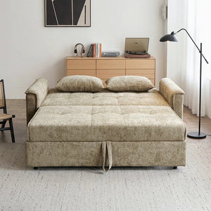 Vanta Two Seater Sofa Bed – Compact Chenille 2-Seater Sleeper Sofa, Modern Fold-Out Sofa Bed in Warm Beige/Taupe Greige – Space Saving Small Sofa Bed for Living Room & Guest Room - Sleek Furniture