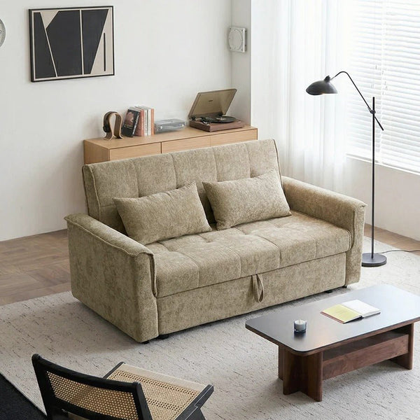 Vanta Two Seater Sofa Bed – Compact Chenille 2-Seater Sleeper Sofa, Modern Fold-Out Sofa Bed in Warm Beige/Taupe Greige – Space Saving Small Sofa Bed for Living Room & Guest Room - Sleek Furniture