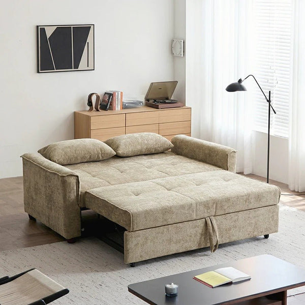 Vanta Two Seater Sofa Bed – Compact Chenille 2-Seater Sleeper Sofa, Modern Fold-Out Sofa Bed in Warm Beige/Taupe Greige – Space Saving Small Sofa Bed for Living Room & Guest Room - Sleek Furniture