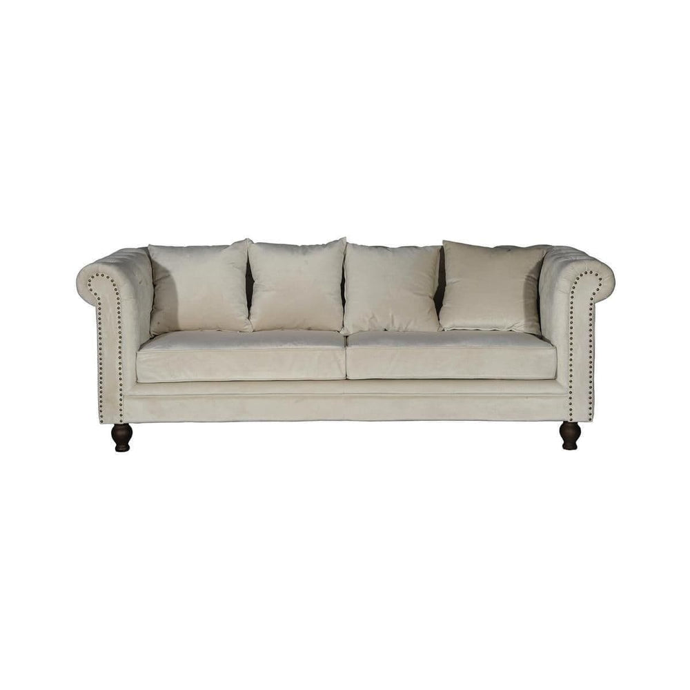 Velvet 3-Seater Sofa in Cream | Chesterfield-Style Elegant Velvet Sofa