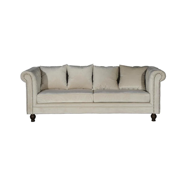 Velvet 3-Seater Sofa in Cream | Chesterfield-Style Elegant Velvet Sofa
