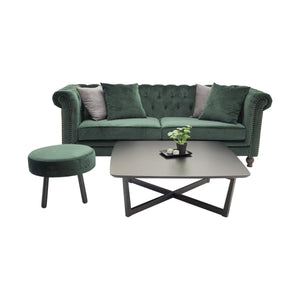 Velvet 3-Seater Sofa in Green | Chesterfield-Style Elegant Velvet Sofa