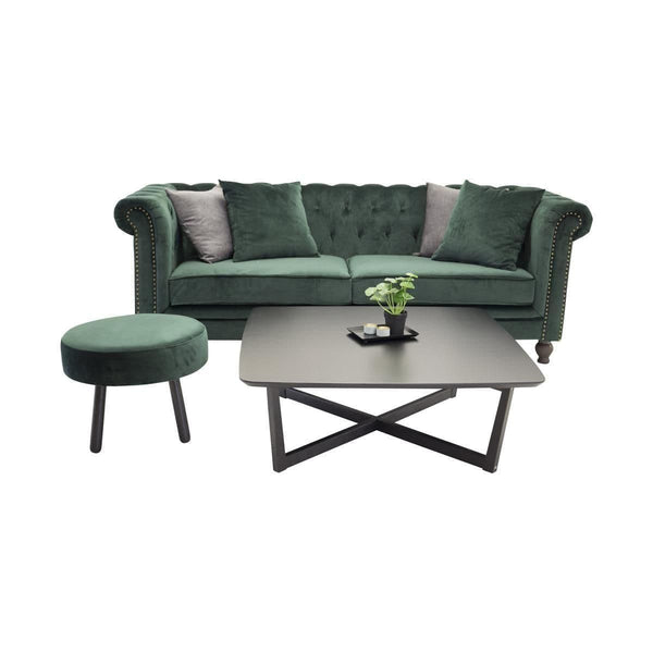 Velvet 3-Seater Sofa in Green | Chesterfield-Style Elegant Velvet Sofa