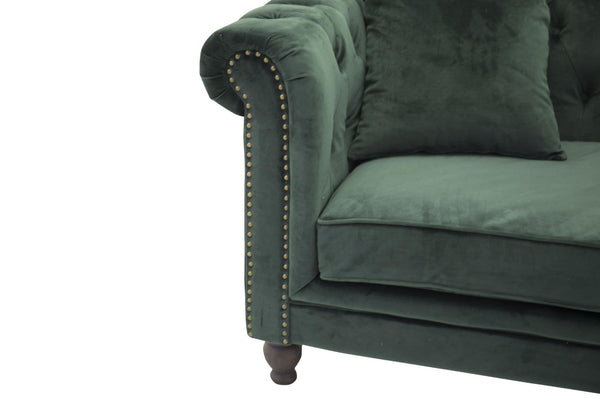 Velvet 3-Seater Sofa in Green | Chesterfield-Style Elegant Velvet Sofa