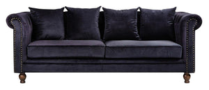 Velvet 3-Seater Sofa in Black Sammet | Chesterfield-Style Luxurious Velvet Sofa