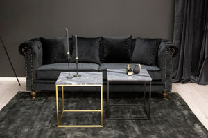 Velvet 3-Seater Sofa in Black Sammet | Chesterfield-Style Luxurious Velvet Sofa