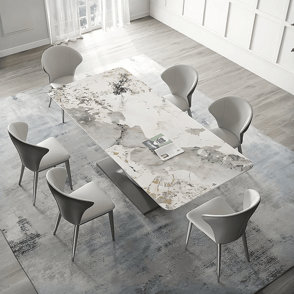Vera Modern Dining Table & Chairs Set, Sintered Stone Top, Luxury Wooden Frame Dining Set with PU Leather Chairs, Grey & Walnut Finish - Sleek Furniture