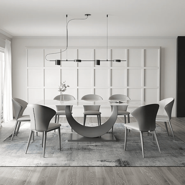 Vera Modern Dining Table & Chairs Set, Sintered Stone Top, Luxury Wooden Frame Dining Set with PU Leather Chairs, Grey & Walnut Finish - Sleek Furniture